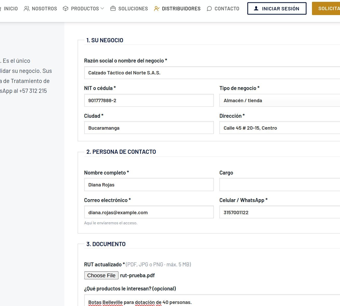 Formulario de solicitud