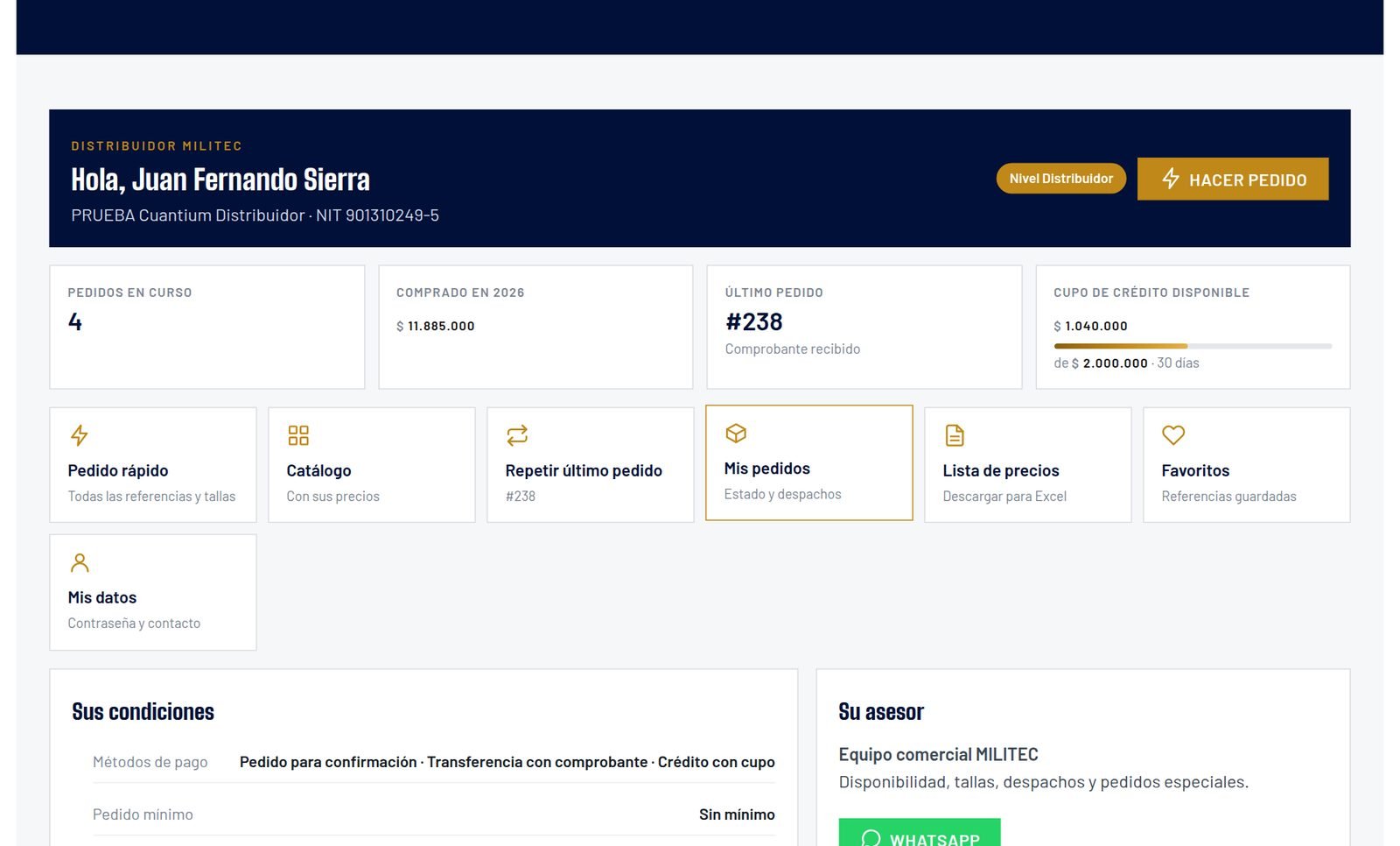 Panel del distribuidor